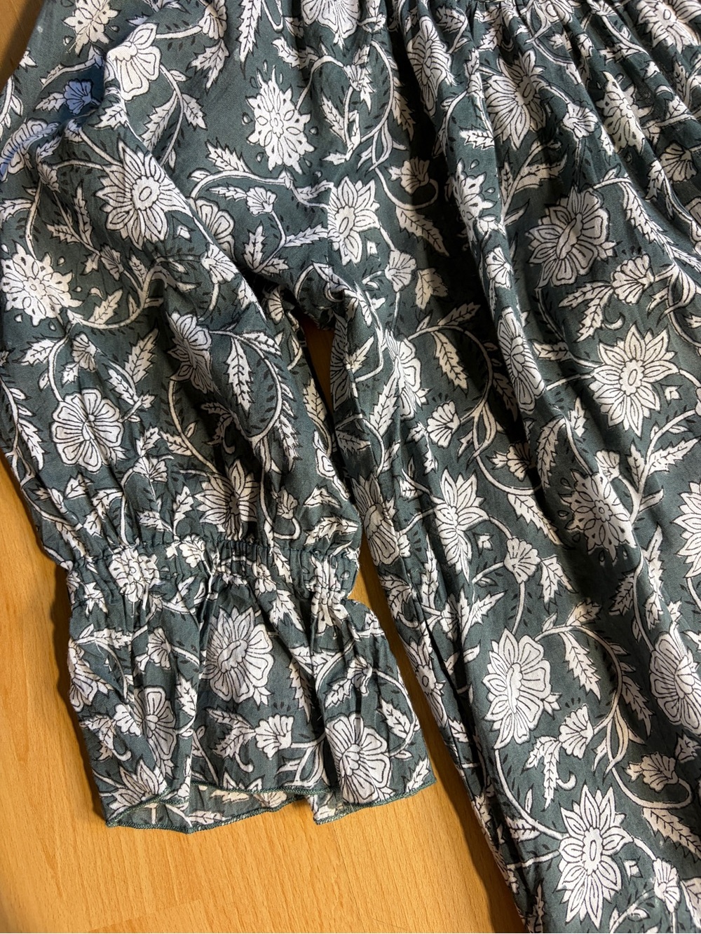 Daughters of India Sahana Forest Green Floral Block Print Tiered Maxi Dress - Picture 8 of 12